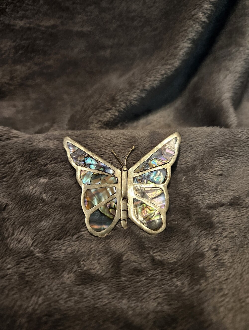 Vintage Mexican Alpaca Silver Abalone Butterfly Brooch Pin